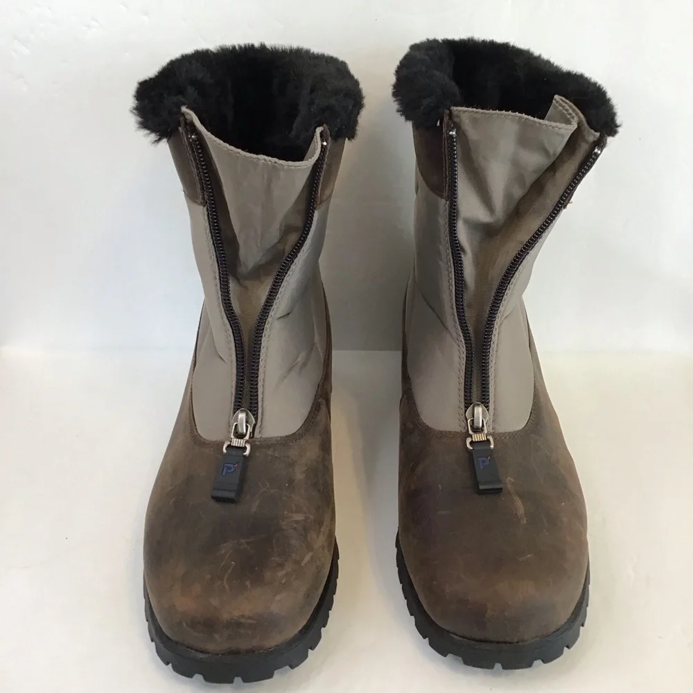 PROPET Women's  Brown & Taupe Faux Fur Zip Leather Winter Boots 9.5 NEW